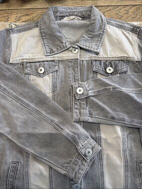 Two-Tone Grey Long Denim Jacket Indigo Thread XL Grunge